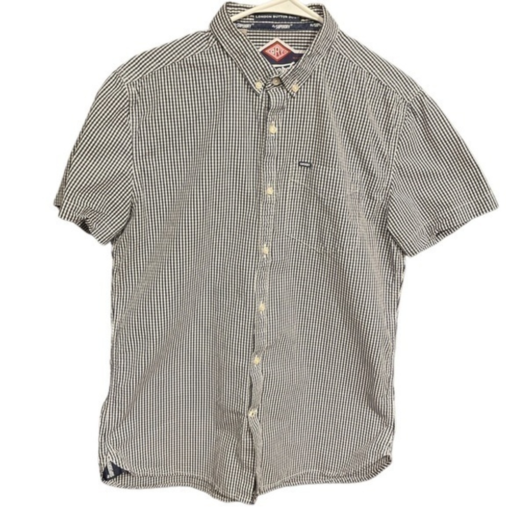 SUPERDRY Navy White Button Down Shirt Size Large (Looks Small) EUC #6351